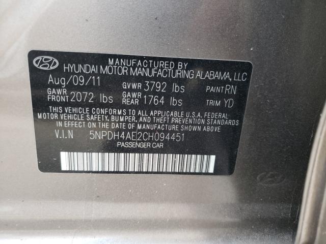 Photo 9 VIN: 5NPDH4AE2CH094451 - HYUNDAI ELANTRA GL 