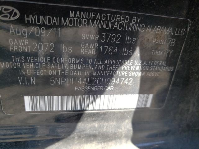 Photo 9 VIN: 5NPDH4AE2CH094742 - HYUNDAI ELANTRA GL 