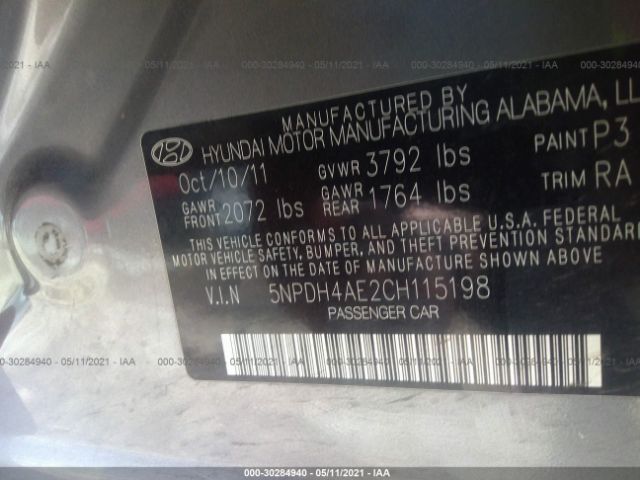 Photo 8 VIN: 5NPDH4AE2CH115198 - HYUNDAI ELANTRA 