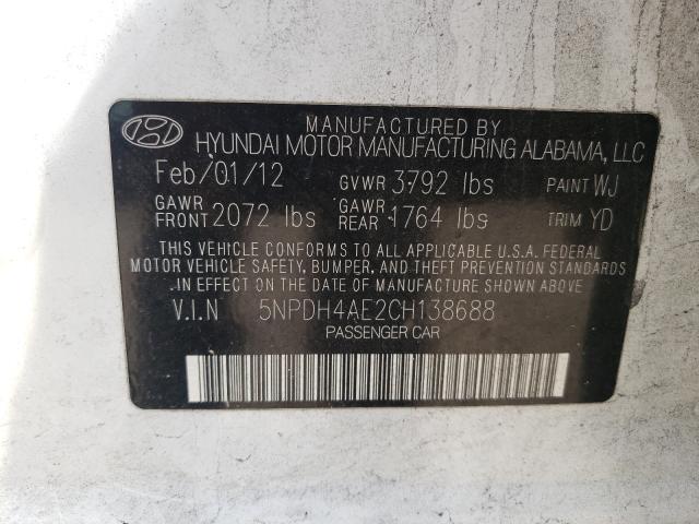 Photo 9 VIN: 5NPDH4AE2CH138688 - HYUNDAI ELANTRA GL 