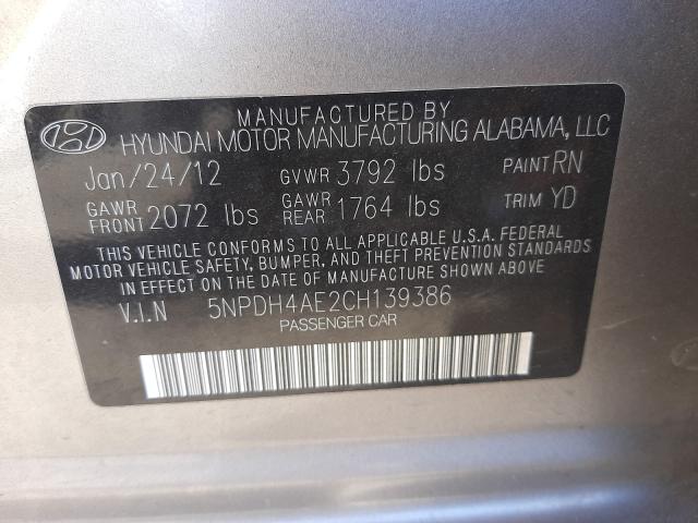 Photo 9 VIN: 5NPDH4AE2CH139386 - HYUNDAI ELANTRA GL 