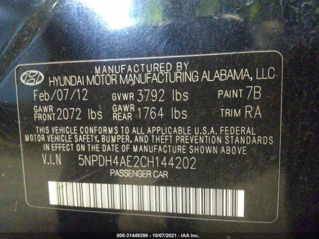 Photo 8 VIN: 5NPDH4AE2CH144202 - HYUNDAI ELANTRA 