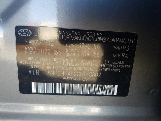 Photo 9 VIN: 5NPDH4AE2CH148802 - HYUNDAI ELANTRA GL 