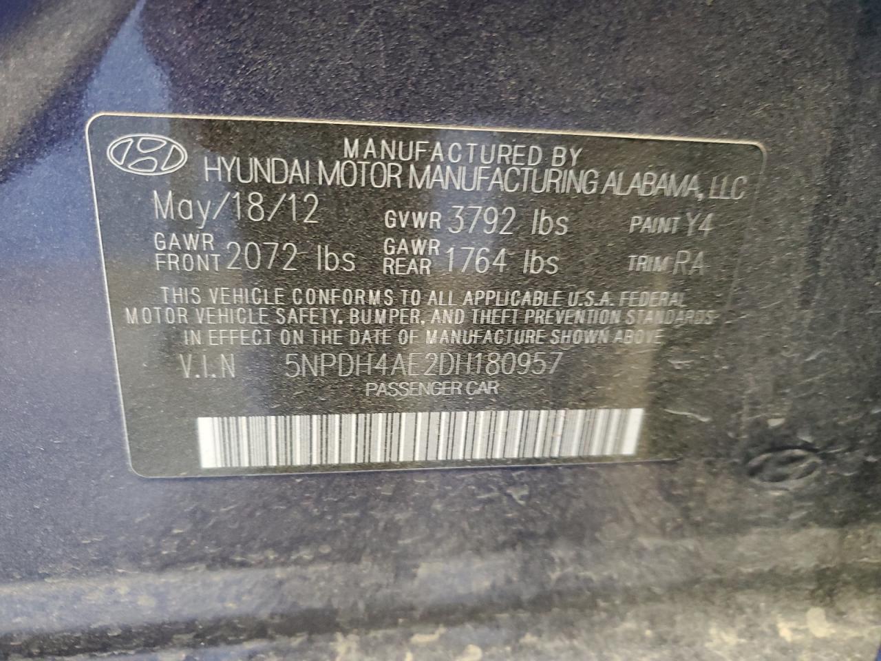 Photo 11 VIN: 5NPDH4AE2DH180957 - HYUNDAI ELANTRA 