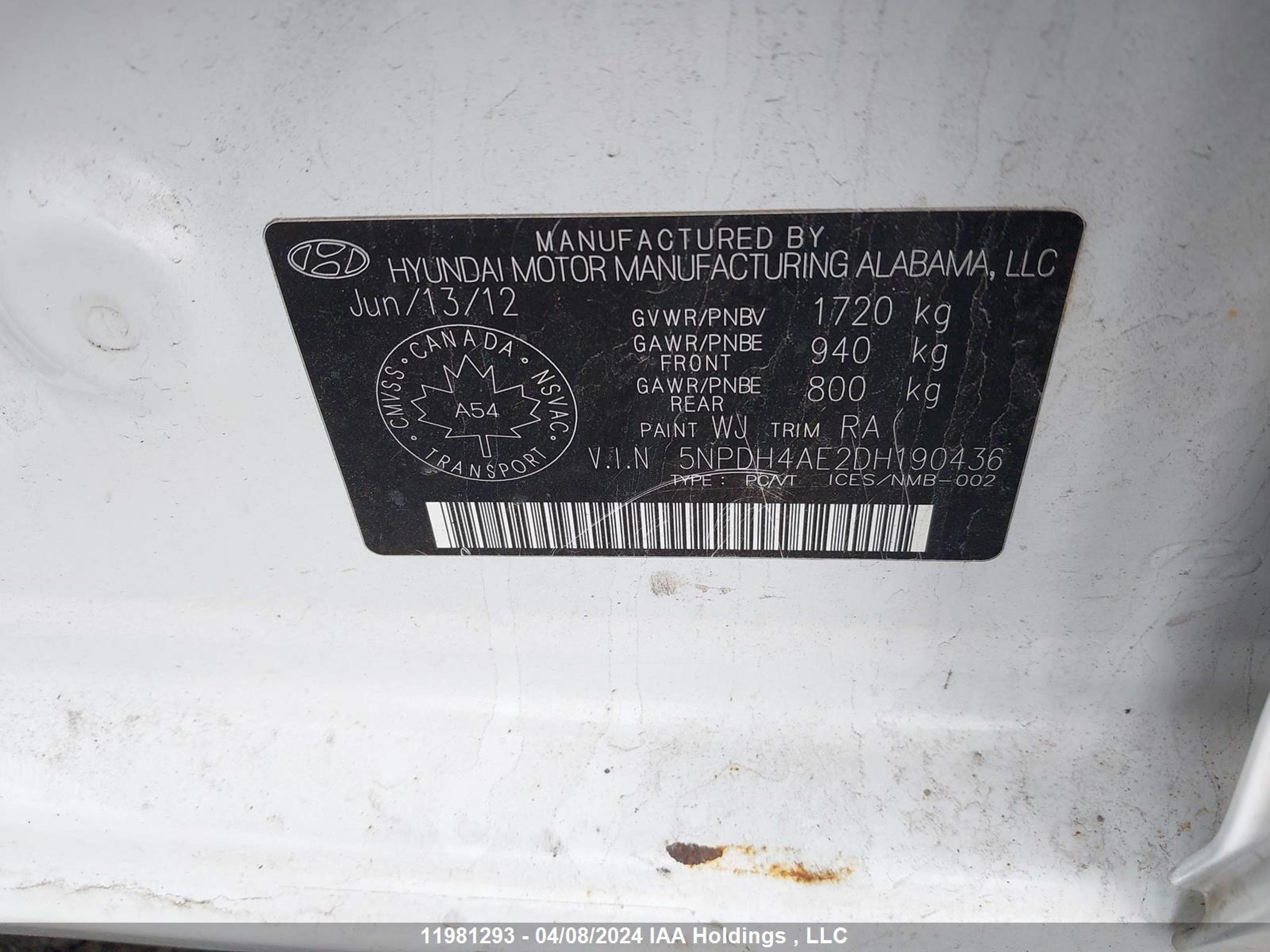 Photo 8 VIN: 5NPDH4AE2DH190436 - HYUNDAI ELANTRA 