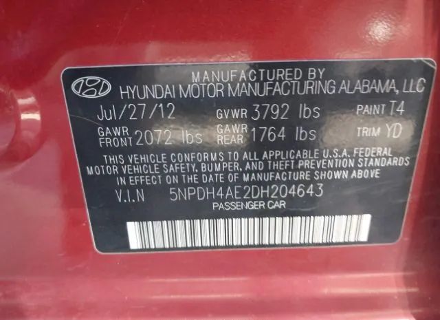 Photo 8 VIN: 5NPDH4AE2DH204643 - HYUNDAI ELANTRA 