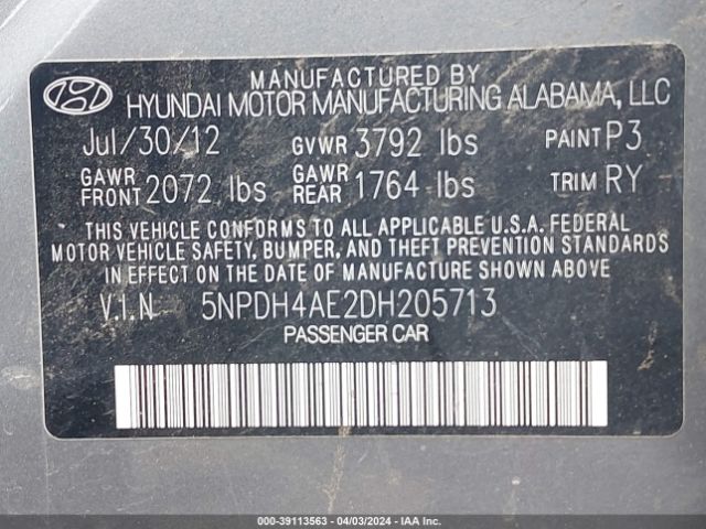 Photo 8 VIN: 5NPDH4AE2DH205713 - HYUNDAI ELANTRA 