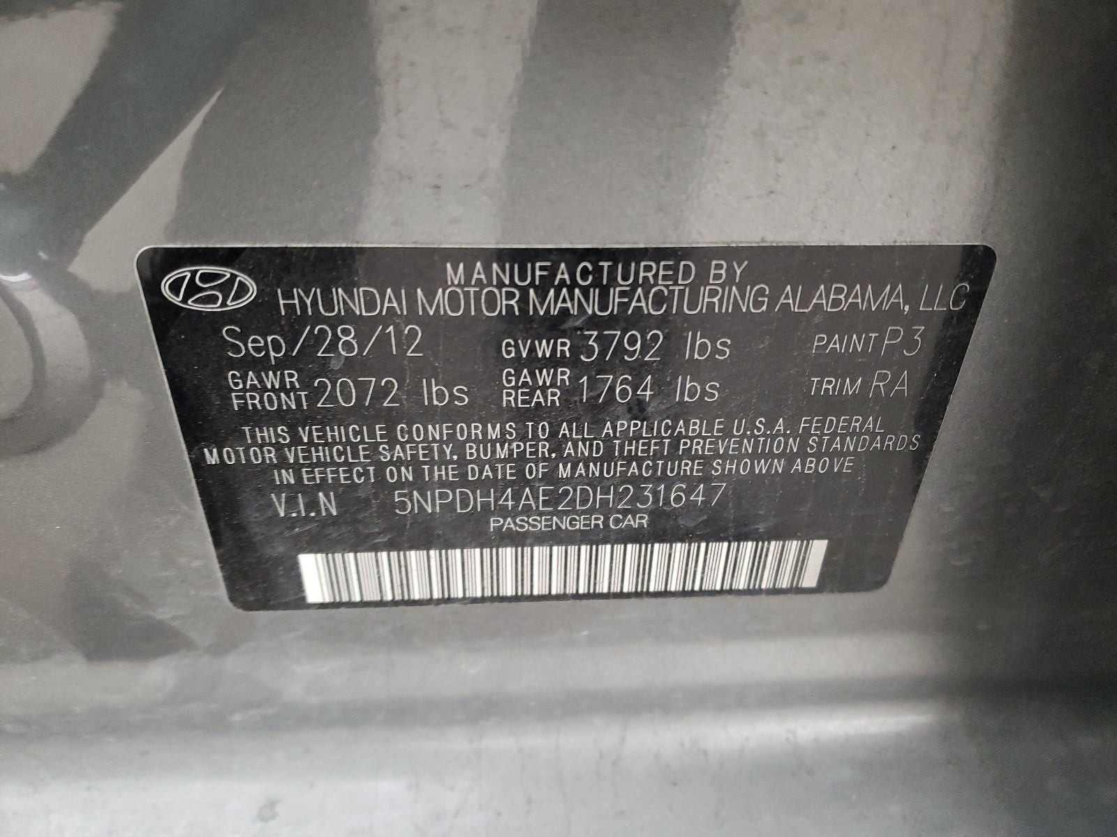 Photo 9 VIN: 5NPDH4AE2DH231647 - HYUNDAI ELANTRA GL 