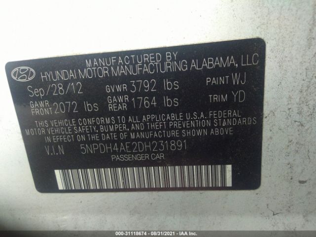 Photo 8 VIN: 5NPDH4AE2DH231891 - HYUNDAI ELANTRA 