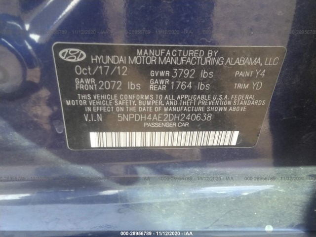 Photo 8 VIN: 5NPDH4AE2DH240638 - HYUNDAI ELANTRA 