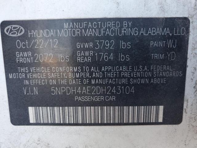 Photo 12 VIN: 5NPDH4AE2DH243104 - HYUNDAI ELANTRA GL 