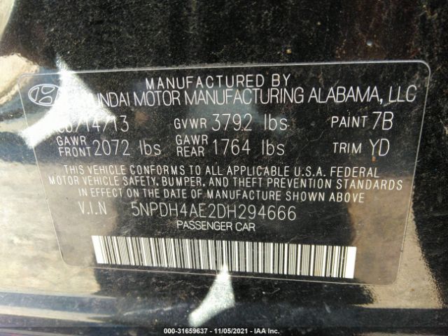 Photo 8 VIN: 5NPDH4AE2DH294666 - HYUNDAI ELANTRA 