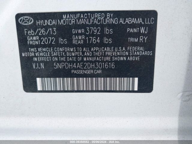 Photo 8 VIN: 5NPDH4AE2DH301616 - HYUNDAI ELANTRA 