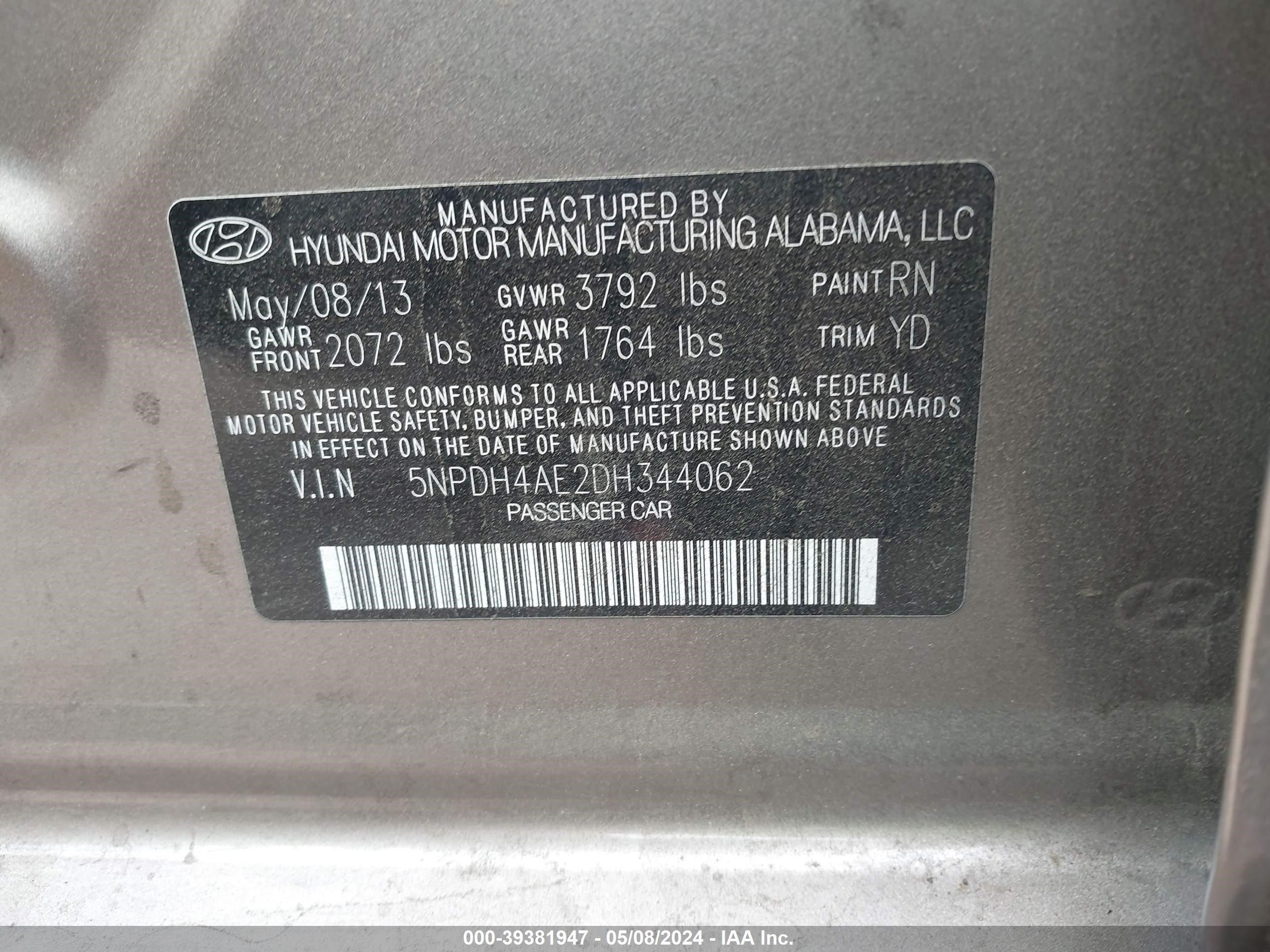 Photo 8 VIN: 5NPDH4AE2DH344062 - HYUNDAI ELANTRA 