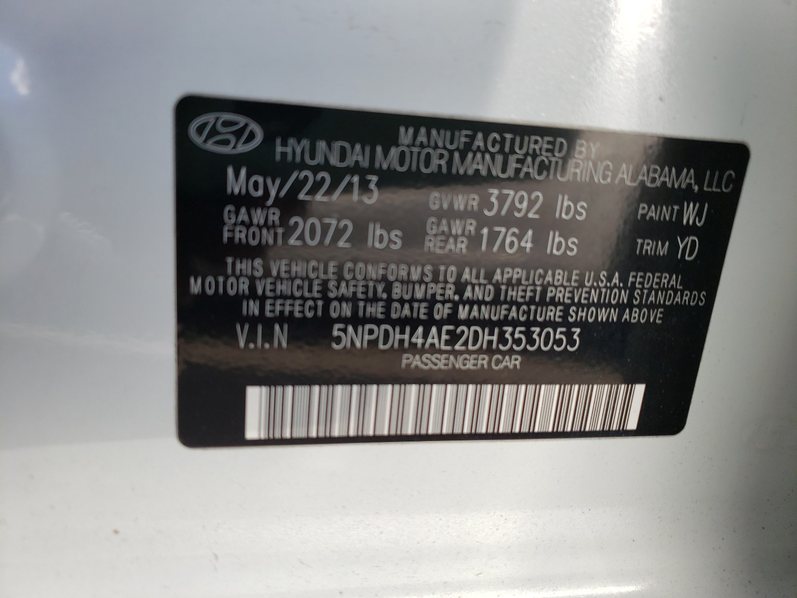 Photo 9 VIN: 5NPDH4AE2DH353053 - HYUNDAI ELANTRA GL 