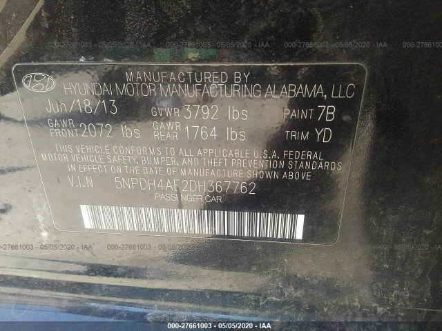 Photo 8 VIN: 5NPDH4AE2DH367762 - HYUNDAI ELANTRA 