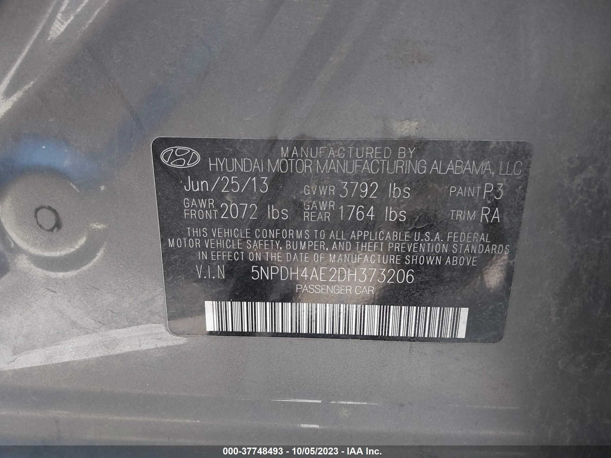 Photo 8 VIN: 5NPDH4AE2DH373206 - HYUNDAI ELANTRA 