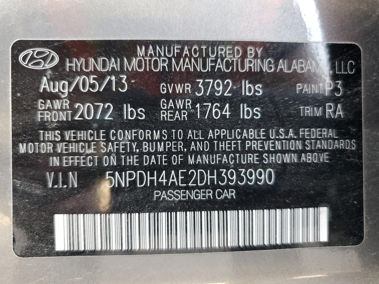 Photo 11 VIN: 5NPDH4AE2DH393990 - HYUNDAI ELANTRA 