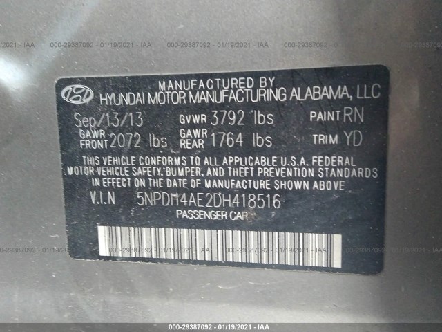 Photo 8 VIN: 5NPDH4AE2DH418516 - HYUNDAI ELANTRA 