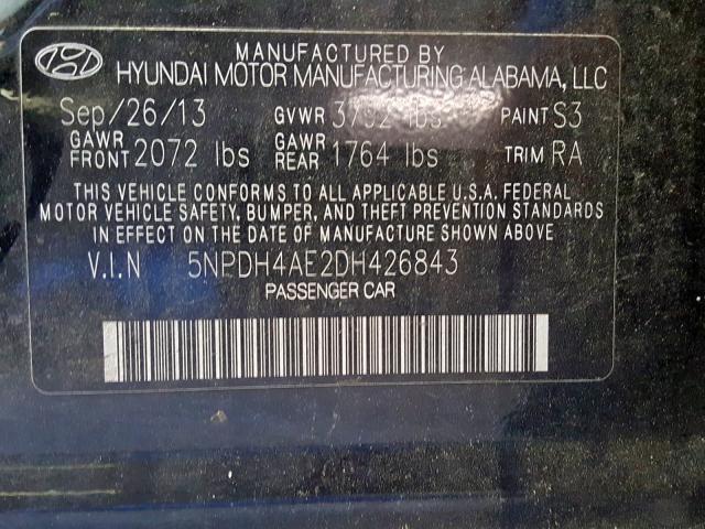 Photo 9 VIN: 5NPDH4AE2DH426843 - HYUNDAI ELANTRA GL 