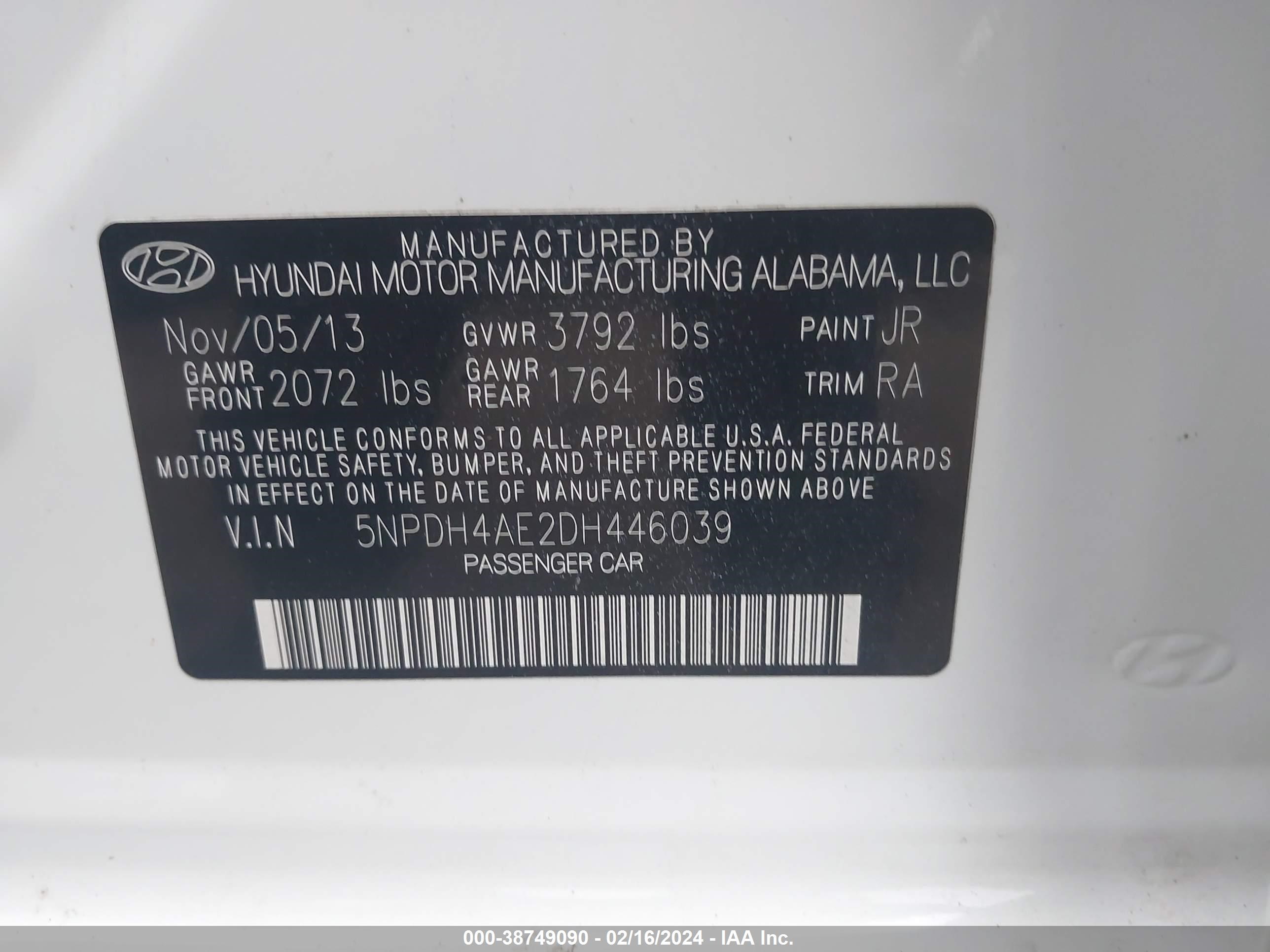 Photo 8 VIN: 5NPDH4AE2DH446039 - HYUNDAI ELANTRA 