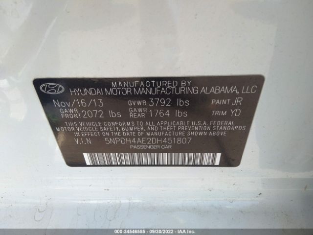 Photo 8 VIN: 5NPDH4AE2DH451807 - HYUNDAI ELANTRA 