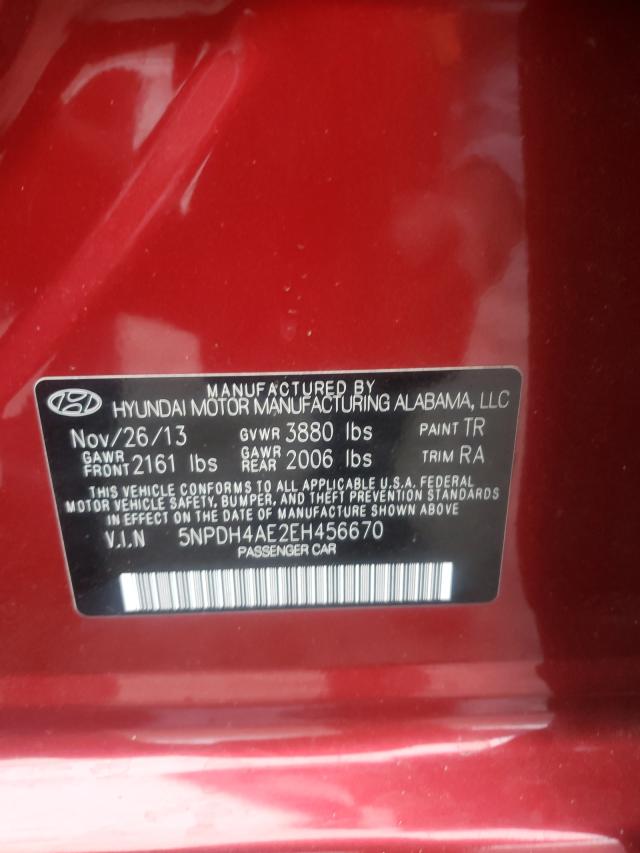 Photo 9 VIN: 5NPDH4AE2EH456670 - HYUNDAI ELANTRA SE 