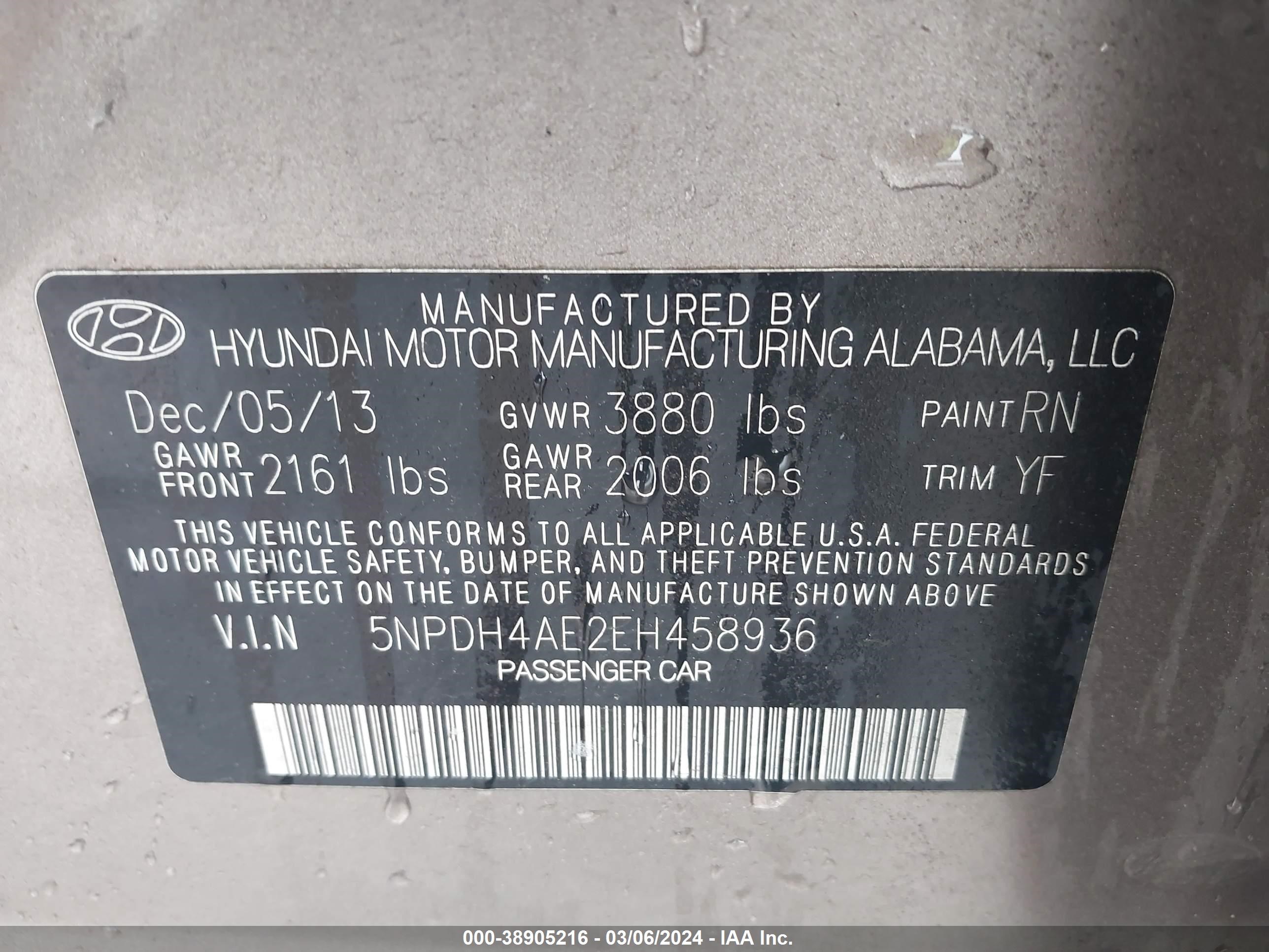 Photo 8 VIN: 5NPDH4AE2EH458936 - HYUNDAI ELANTRA 