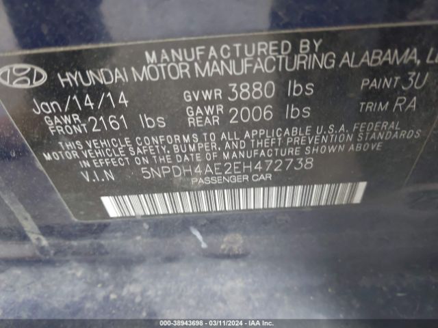 Photo 8 VIN: 5NPDH4AE2EH472738 - HYUNDAI ELANTRA 