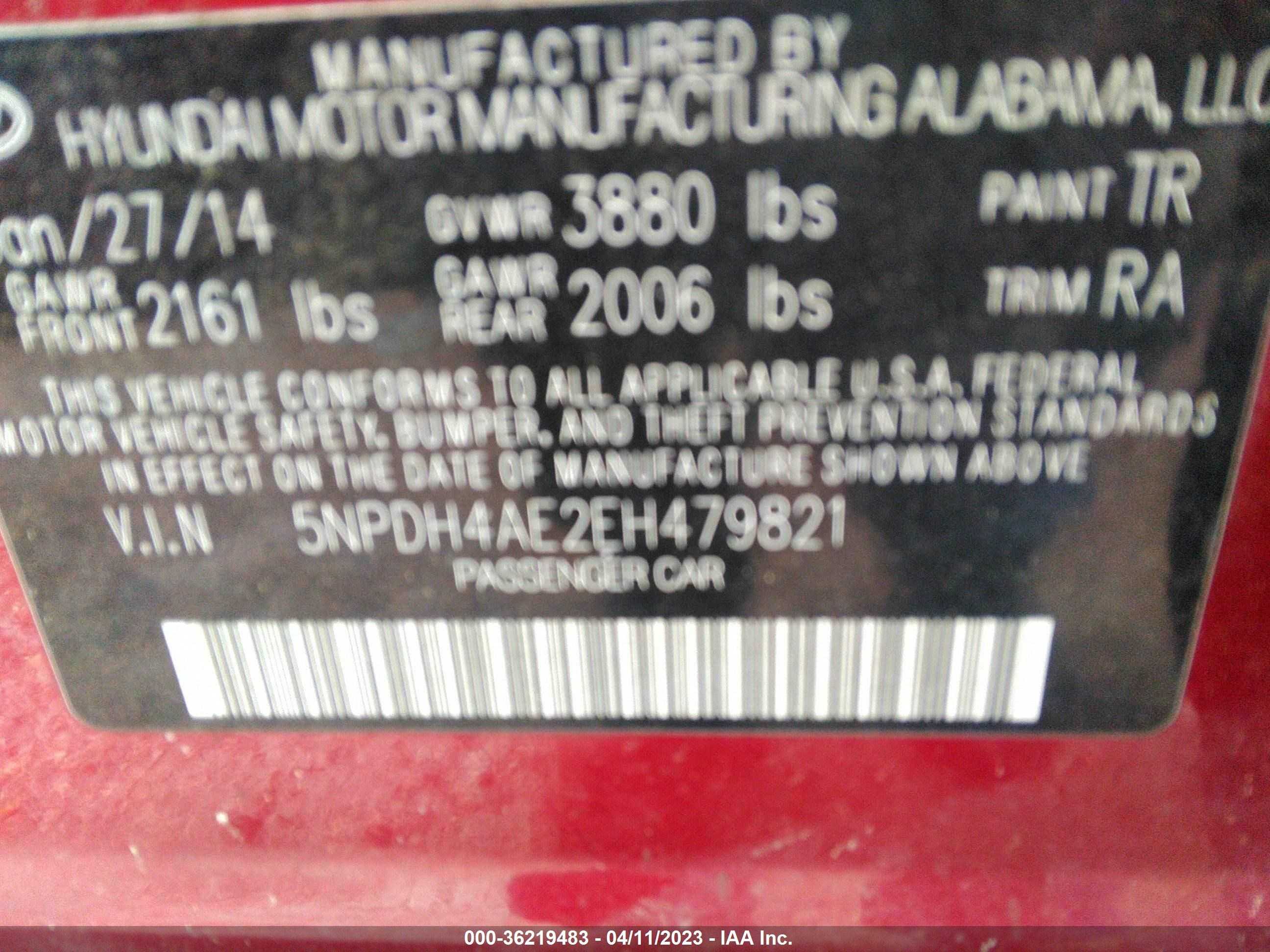 Photo 8 VIN: 5NPDH4AE2EH479821 - HYUNDAI ELANTRA 