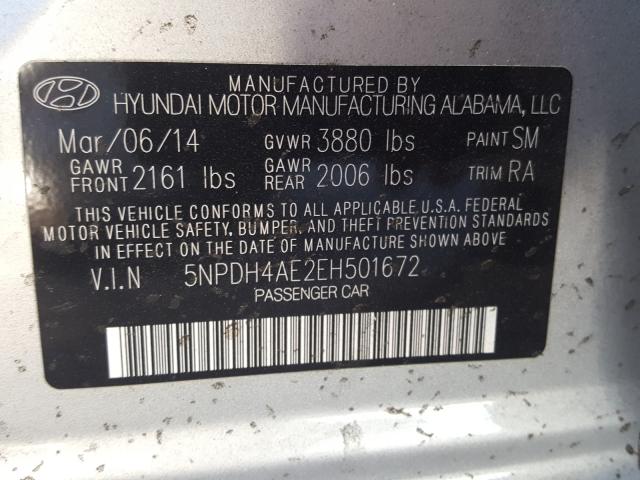 Photo 9 VIN: 5NPDH4AE2EH501672 - HYUNDAI ELANTRA SE 