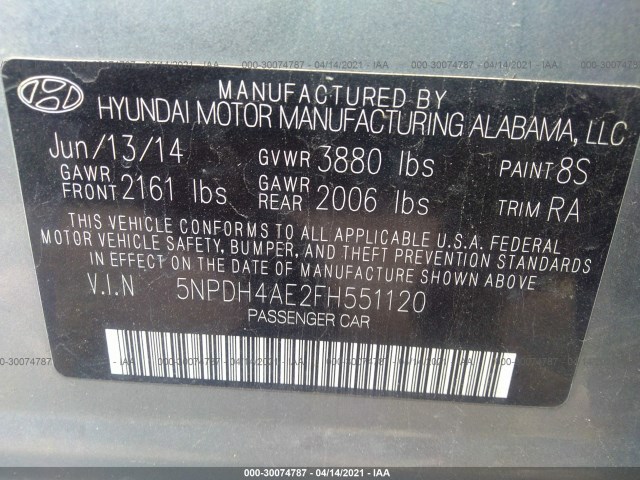 Photo 8 VIN: 5NPDH4AE2FH551120 - HYUNDAI ELANTRA 