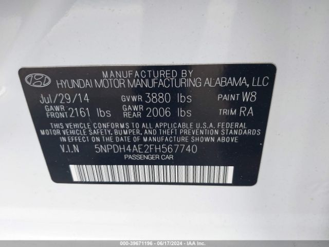 Photo 8 VIN: 5NPDH4AE2FH567740 - HYUNDAI ELANTRA 