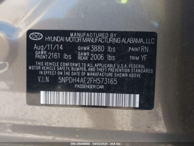 Photo 8 VIN: 5NPDH4AE2FH573165 - HYUNDAI ELANTRA 