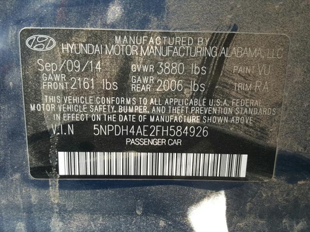 Photo 9 VIN: 5NPDH4AE2FH584926 - HYUNDAI ELANTRA SE 