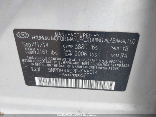 Photo 8 VIN: 5NPDH4AE2FH586014 - HYUNDAI ELANTRA 