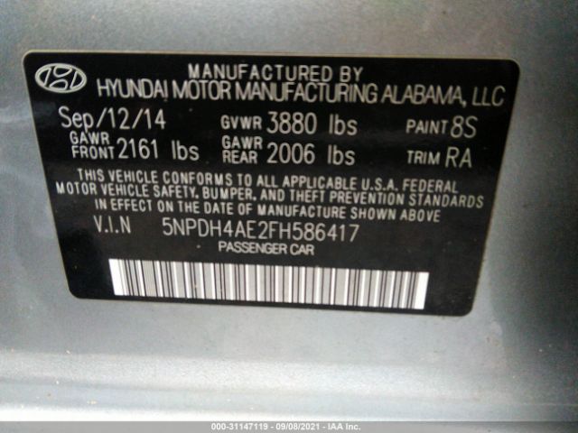 Photo 8 VIN: 5NPDH4AE2FH586417 - HYUNDAI ELANTRA 