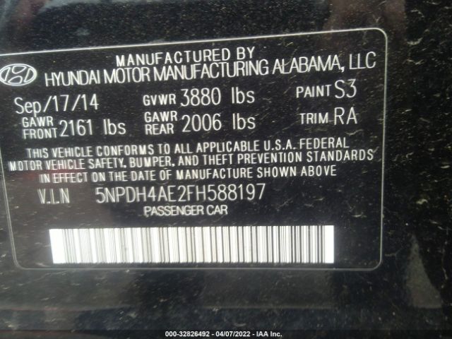 Photo 8 VIN: 5NPDH4AE2FH588197 - HYUNDAI ELANTRA 