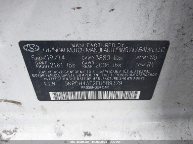 Photo 8 VIN: 5NPDH4AE2FH589379 - HYUNDAI ELANTRA 