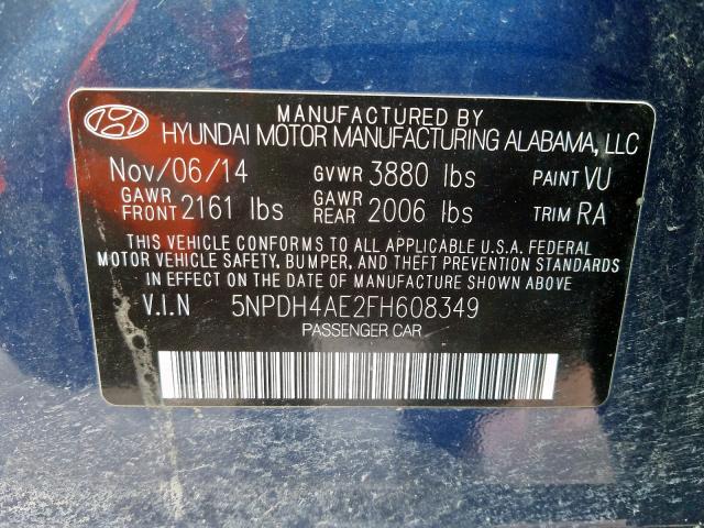 Photo 9 VIN: 5NPDH4AE2FH608349 - HYUNDAI ELANTRA SE 