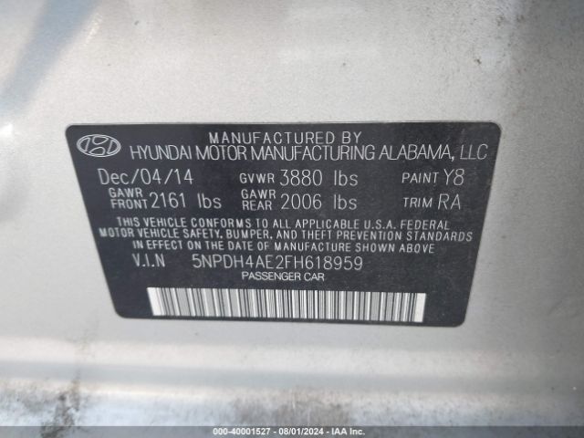 Photo 8 VIN: 5NPDH4AE2FH618959 - HYUNDAI ELANTRA 