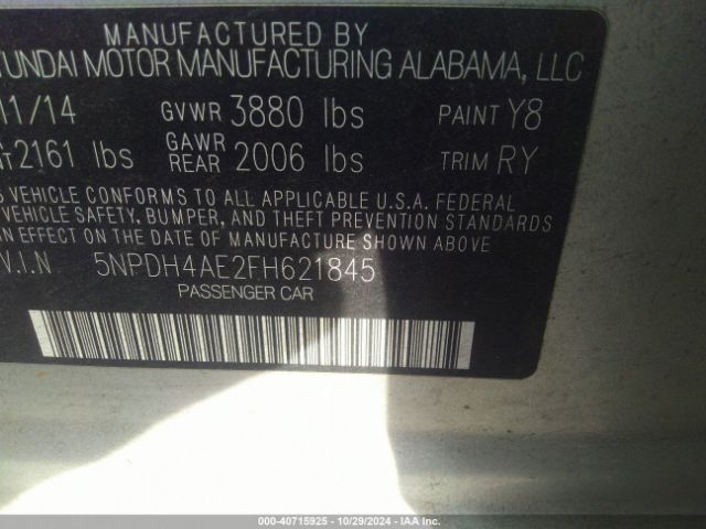 Photo 8 VIN: 5NPDH4AE2FH621845 - HYUNDAI ELANTRA 