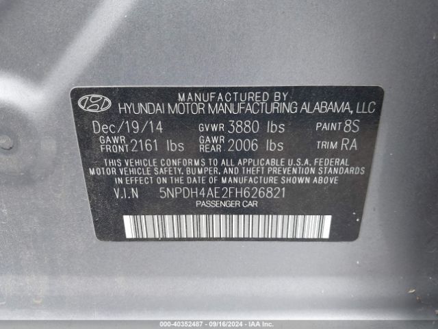 Photo 8 VIN: 5NPDH4AE2FH626821 - HYUNDAI ELANTRA 