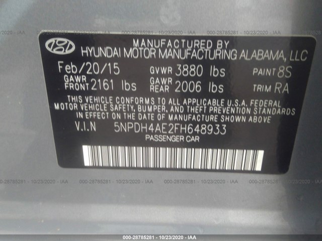 Photo 8 VIN: 5NPDH4AE2FH648933 - HYUNDAI ELANTRA 