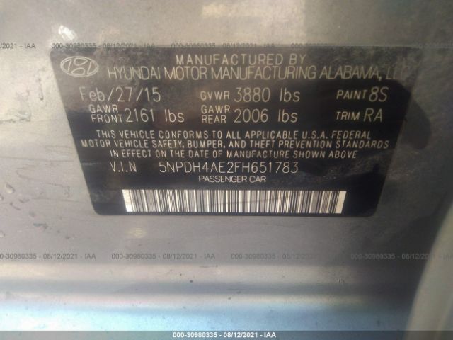 Photo 8 VIN: 5NPDH4AE2FH651783 - HYUNDAI ELANTRA 