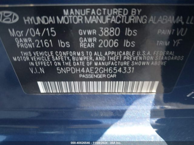 Photo 8 VIN: 5NPDH4AE2GH654331 - HYUNDAI ELANTRA 