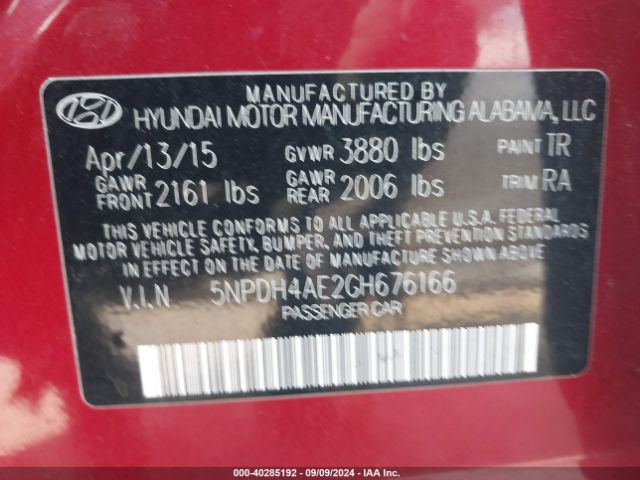 Photo 8 VIN: 5NPDH4AE2GH676166 - HYUNDAI ELANTRA 