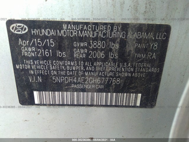 Photo 8 VIN: 5NPDH4AE2GH677768 - HYUNDAI ELANTRA 