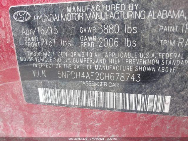 Photo 8 VIN: 5NPDH4AE2GH678743 - HYUNDAI ELANTRA 