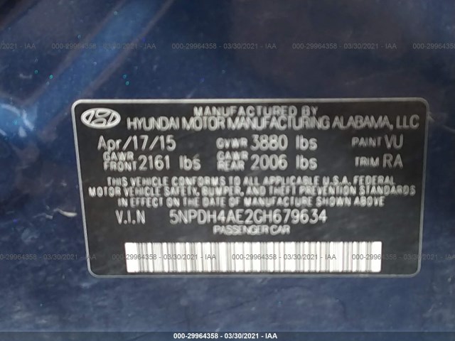 Photo 8 VIN: 5NPDH4AE2GH679634 - HYUNDAI ELANTRA 